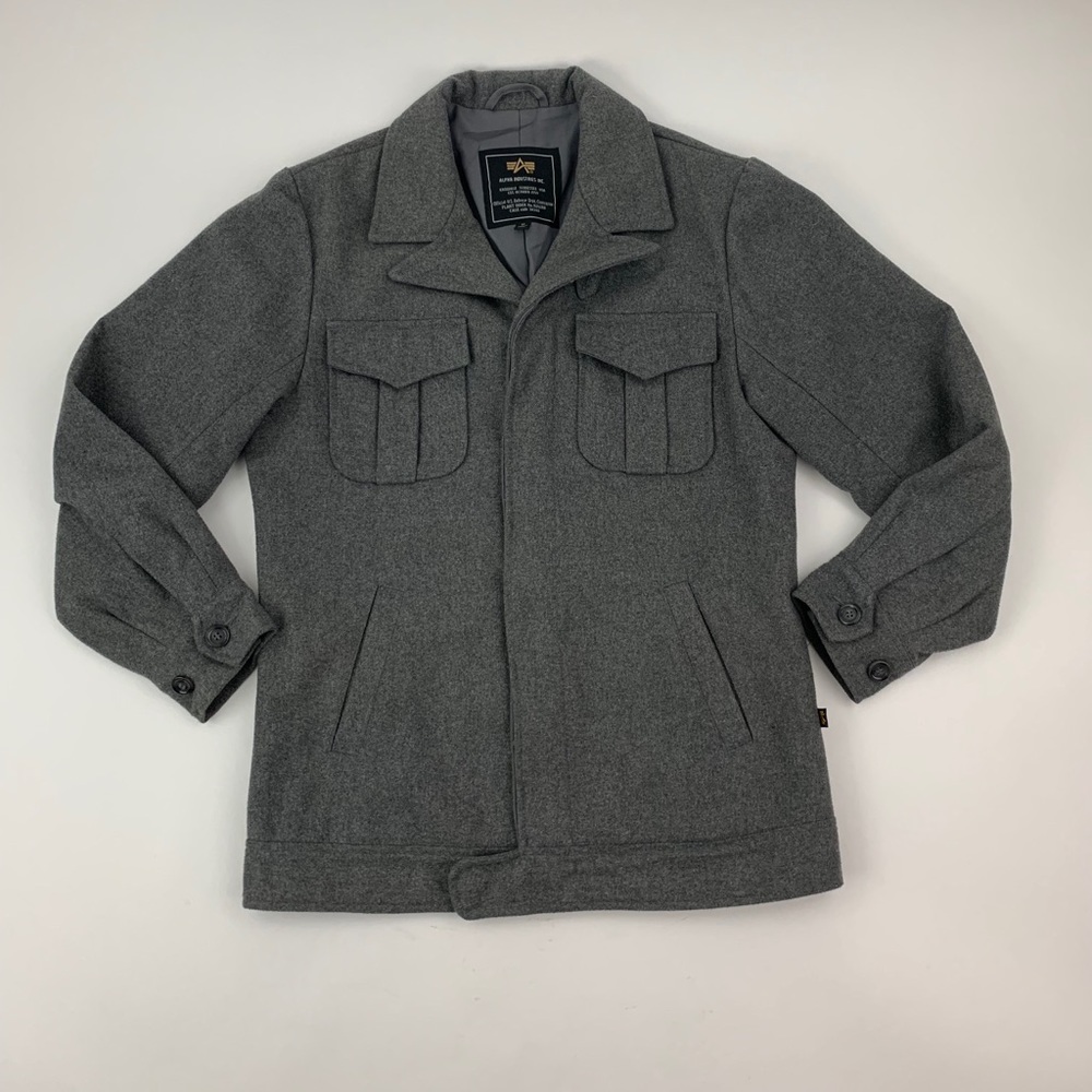 EUC Alpha Industries Gray Wool Collared Jacket M